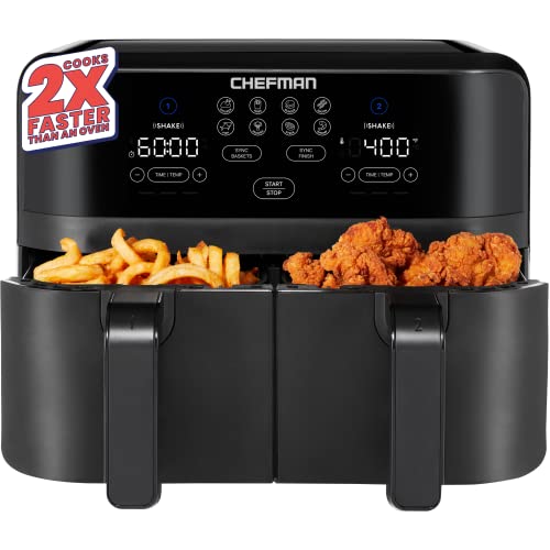 Chefman TurboFry Touch Dual Air Fryer, Maximize The Healthiest Meals With Double Basket Capacity, One-Touch Digital Controls And Shake Reminder, Only $79.00