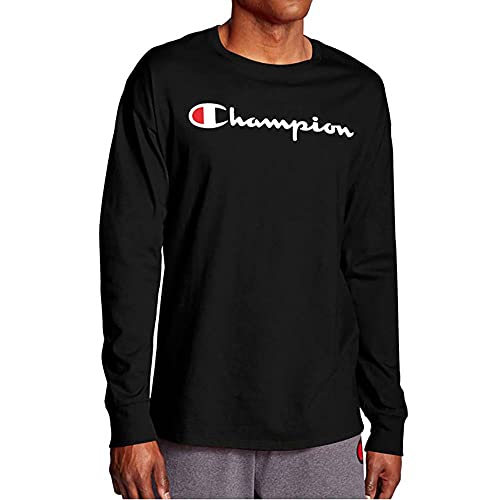 Champion Men's Classic Long Sleeve Tee, Screen Print Script, Black-Y06794, Medium, List Price is $30, Now Only $10, You Save $20.00 (67%)