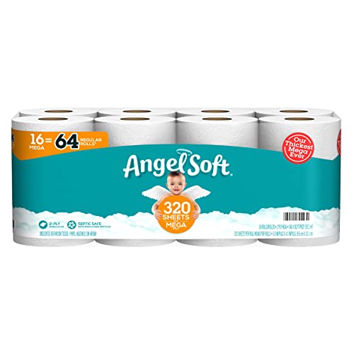 Angel Soft 厕所卫生纸，16 Mega Rolls 超大卷，相当于64普通卷，原价 $13.05，现仅售$11.39 ，免运费！