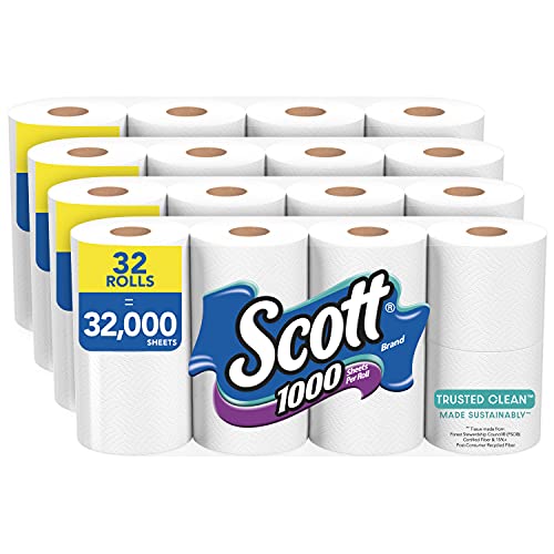 Scott Trusted Clean Toilet Paper, 32 Rolls (4 Packs of 8), 1,000 Sheets Per Roll, Septic-Safe, Bath Tissue Made Sustainably, List Price is $31.09, Now Only $22.91