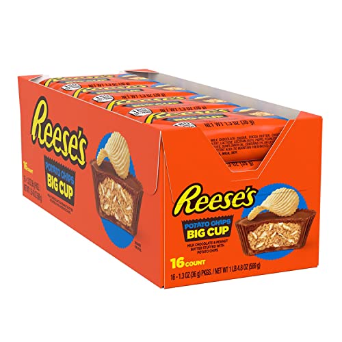 REESE'S Big Cup Milk Chocolate Peanut Butter with Potato Chips Cups Candy, Gluten Free and Bulk, 1.3 oz Packs (16 Count),  Only $10.56