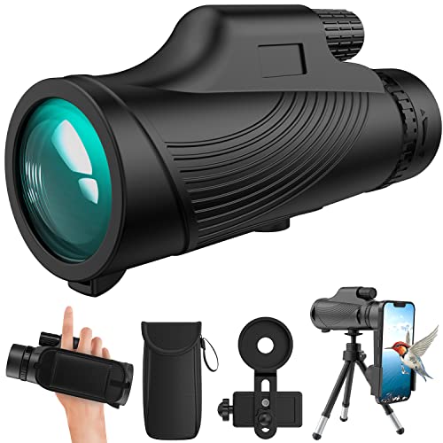 Monocular, 12X50 HD Monocular Telescope with Smartphone Adapter and Tripod, Low Night Vision Waterproof Monoculars for Adults for Bird Watching Hiking Concert Travel