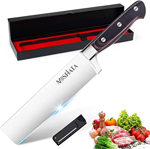 MOSFiATA Nakiri 7 英寸切菜切肉刀，5Cr15Mov 高碳不鏽鋼製成，帶符合人體工程學的手柄，配有刀鞘，現僅售$19.98 （20% off）