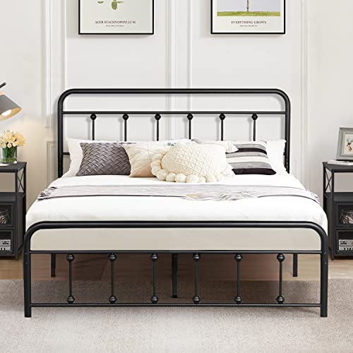 VECELO Metal Bed Frame Queen Size Platform with Vintage Style Headboard & Footboard, Premium Steel Slat Support Mattress Foundation, Only $128.51