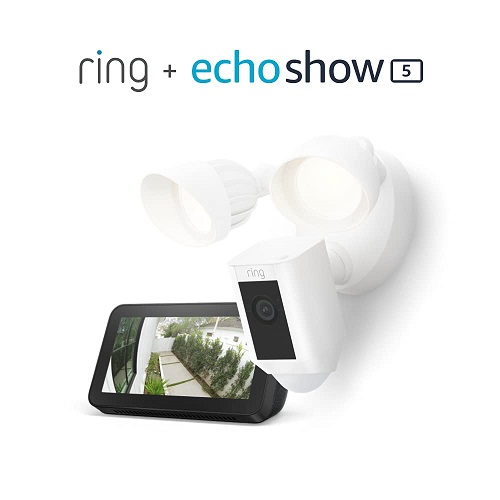 Ring Floodlight Plus 智能监控摄像头+  Echo Show 5套装，原价$284.98，现仅售$149.99，免运费！ 黑色款同价！