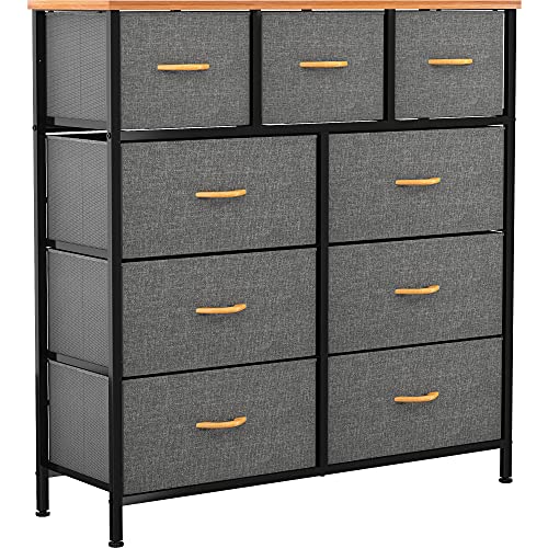 YITAHOME Dresser with 9 Drawers - Fabric Storage Tower, Organizer Unit for Bedroom, Living Room, Hallway, Closets & Nursery - Sturdy Steel Frame, Wooden Top & Easy Pull Fabric Bins , $76.49