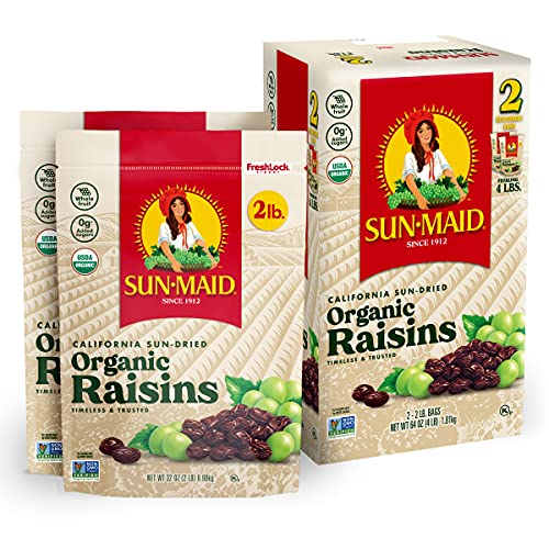 Sun-Maid Organic California Raisins Snack | 32 Ounce Bags | Pack of 2 | Whole Natural Dried Fruit | No Sugar Added | Naturally Gluten Free | Non-GMO | Vegan And Vegetarian Friendly,  Only $11.49