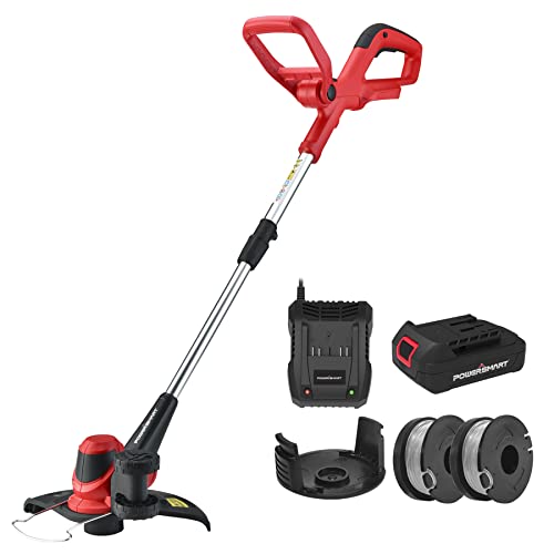 PowerSmart Cordless String Trimmer & Edger PS76110AV2 - 10 Inch Weed Eater, 20V 2.0Ah Battery and Fast Charger, 2 Trimmer Spools