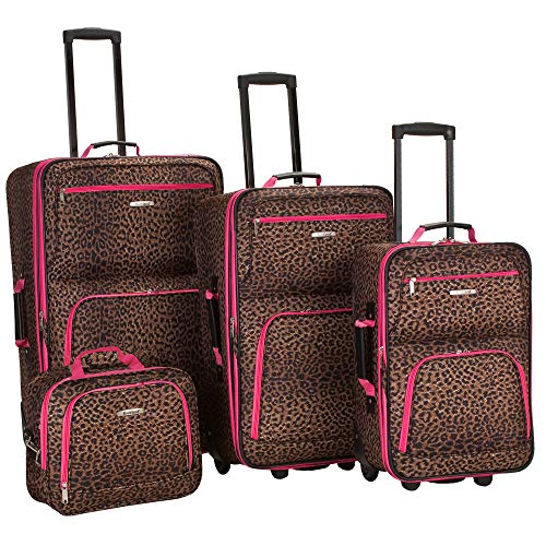 Rockland Jungle Softside Upright Luggage Set, Pink Leopard, 4-Piece (14/29/24/28), List Price is $280, Now Only $77.39, You Save $202.61 (72%)