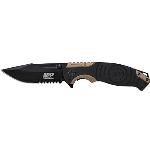 Smith & Wesson M&P SWMP13BS 8.2in High Carbon S.S. Folding Knife with 3.5in Serrated Clip Point Blade and Aluminum Handle for Tactical, Survival and EDC,Only $14.11