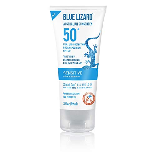 Blue Lizard 蓝蜥蜴 敏感肌肤物理防晒乳SPF 50+， 3 oz，原价$16.99，现仅售$9.49，免运费！