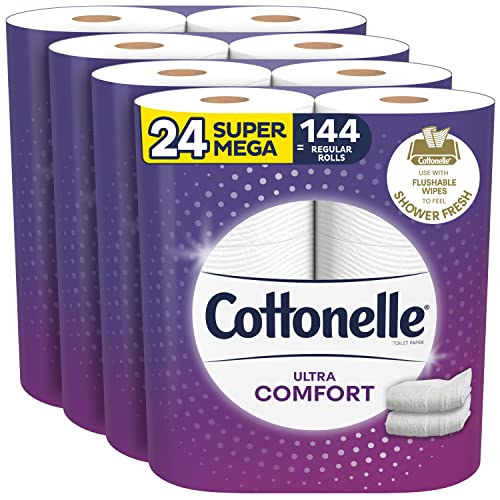 Cottonelle Ultra Comfort Toilet Paper, Strong Bath Tissue, 24 Super Mega Rolls (24 Super Mega Rolls = 144 regular rolls), 402 Sheets per Roll, List Price is $34.99, Now Only $18.19