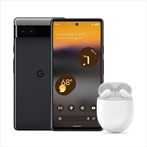 Google Pixel 6a Phone - Charcoal with Google Pixel Buds A-Series - Wireless Earbuds - Headphones with Bluetooth - Clearly White, Now Only $449