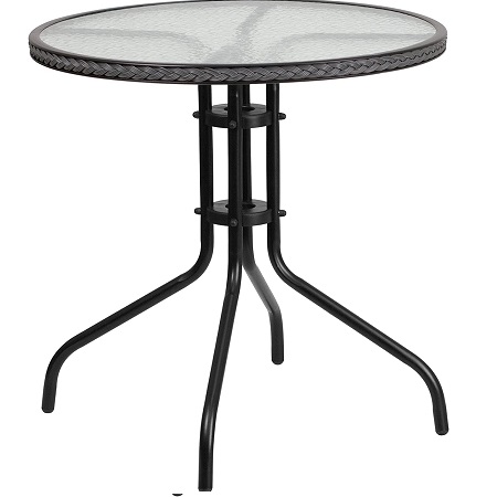 Flash Furniture 28'' Round Tempered Glass Metal Table with Gray Rattan Edging