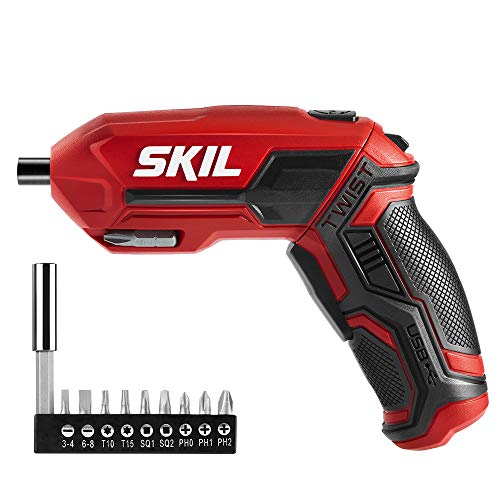 SKIL 4V Pivot Grip Rechargeable Cordless Screwdriver, Includes 9pcs Bit, 1pc Bit Holder, USB Charging Cable - SD561802, List Price is $34.99, Now Only $19.99, You Save $15.00 (43%)