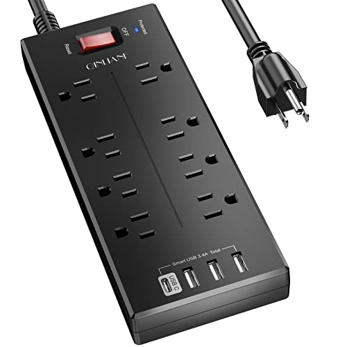Power Strip, QINLIANF Surge Protector with 8 Outlets and 4 USB Ports, 6 Feet Extension Cord , 2100 Joules, ETL Listed, Black