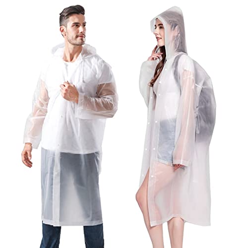 Ruishyy Rain Poncho for Adults Reusable, 2 Pack EVA Raincoat Rain Jackets for Men Women (2 White), Now Only $9.99