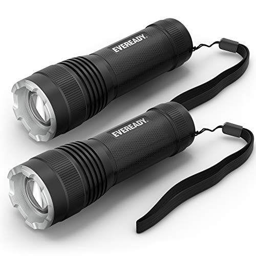 LED Tactical Flashlight by Eveready, Bright Rechargeable Flashlights for Emergencies and Camping Gear, Water Resistant EDC Flash Light, Pack of 2, Black, Now Only $5.39