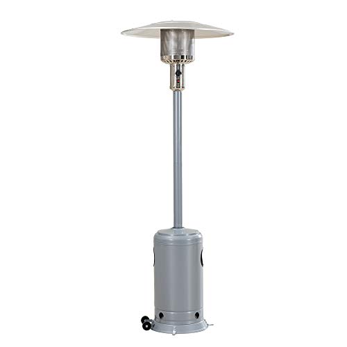 Sunjoy 47,000 BTU Avanti Outdoor Portable Propane Heater for Patio and Garden with Safety Auto Shut Off Valve and Wheels, Silver, List Price is $192, Now Only $82.82