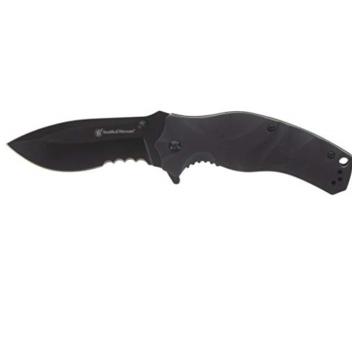 Smith & Wesson Black Ops Recurve 8in S.S. Assisted Opening Knife with 3.5in Drop Point Blade and G10 Handle for Outdoor, Tactical, Survival and EDC, List Price is $34.99, Now Only $14.06
