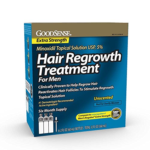 GoodSense Minoxidil Topical Solution USP, 5%, Hair Regrowth Treatment for Men, Extra Strength, 12 Fluid Ounces, List Price is $32.99, Now Only $26.95