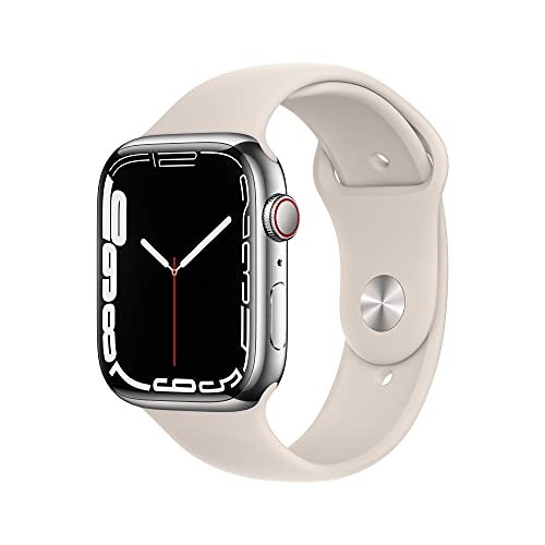 Apple Watch Series 7 [GPS + Cellular 45mm] Smart Watch w/ Silver Stainless Steel Case with Starlight Sport Band. Fitness Tracker, Blood Oxygen & ECG Apps, Always-On Retina Display, Only $518.50