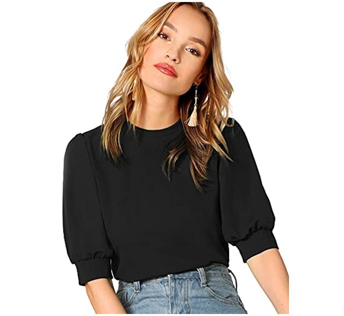金盒特价！SheIn 女式泡泡袖休闲纯色套头衫，现仅售$18.19，多种颜色和尺寸可选