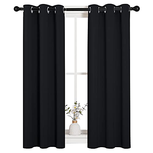 NICETOWN Living Room Blackout Curtains and Drapes, Black Solid Thermal Insulated Grommet Blackout Drapery Panels for Window (2 Panels, 29 inches Wide by 45 inches Long, Black)
