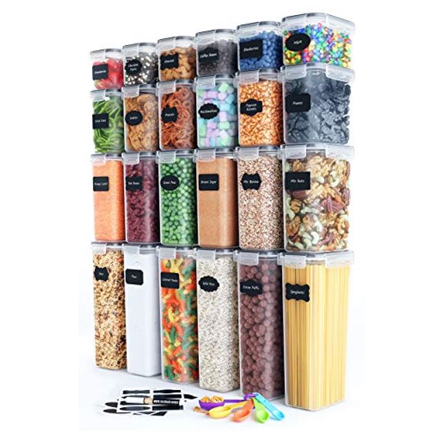 Airtight Food Storage Containers Set with Lids (24 Pack) for Kitchen and Pantry Organization - BPA Free Kitchen Canisters for Cereal, Rice, Flour & Oats - Free Marker and 24 Labels