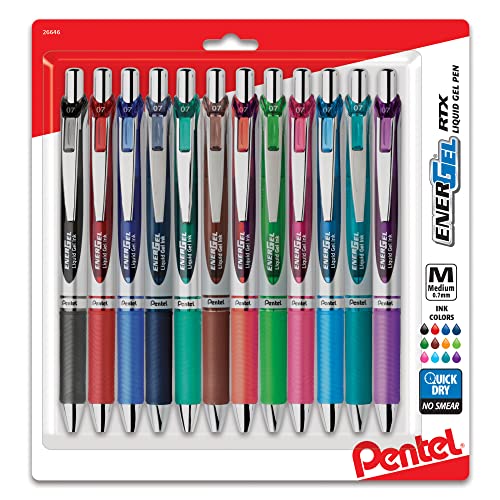 Pentel® EnerGel™ RTX Retractable Liquid Gel Pens, Medium Point, 0.7 mm, Assorted Colors, Pack Of 12 Pens $17.19