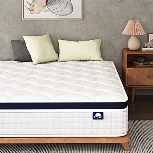 Twin Size Mattress Bed in A Box, Crystli 10 Inch Hybrid Mattress with Zero Pressure Foam, Innerspring Mattress for Pressure Relief & Cool Sleep, Motion Isolation, Medium Firm, CertiPUR-US Certified