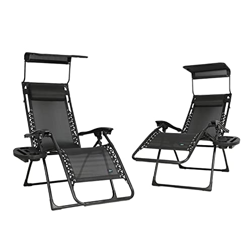 Bliss Hammocks Set of 2 Zero Gravity Chairs, w/Canopy, Pillow and Side Tray, 26