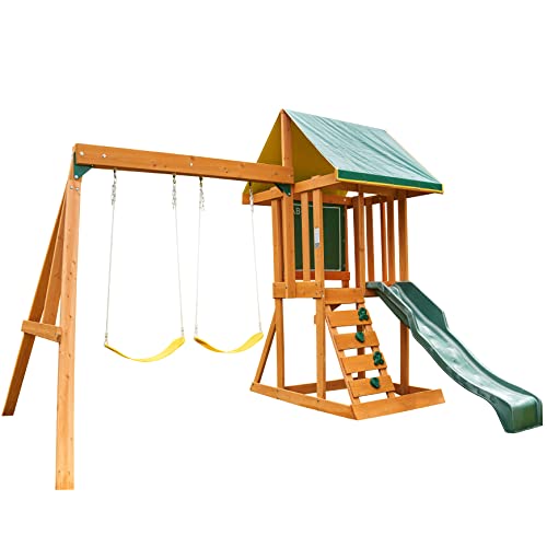 KidKraft Appleton Wooden Swing Set/Playset with Swings, Slide, Rock Wall, Chalkwall, Clubhouse and Sandbox, Ages 3-10, Amazon Exclusive,  Only $299.99
