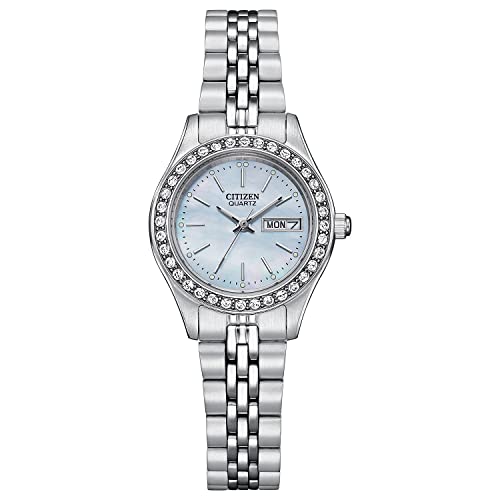 史低价！Citizen 西铁城 EQ0530-51N 女士镶钻珍珠手表，原价$149.99，现仅售$104.13，免运费！
