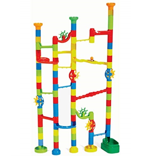 100 Piece Marble Run Toy Set - 80 Colorful Pieces + 20 Marbles To Build Your Own Maze Race Track - Create Endless Building Block Combinations And Watch A Race To The Bottom! Only $12.49