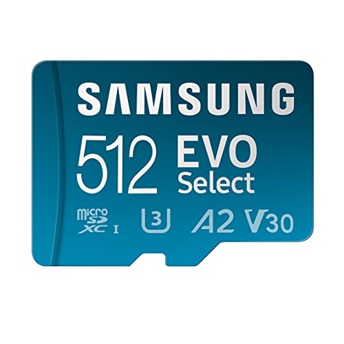 SAMSUNG EVO Select Micro SD-Memory-Card + Adapter, 512GB microSDXC 130MB/s Full HD & 4K UHD, UHS-I, U3, A2, V30,  (MB-ME512KA/AM), Only $24.99