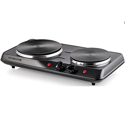 Ovente Electric Double Burner 6 & 7 Inch Cast Iron Hot Plates Cooktop with 5 Level Temperature Control & Easy Clean Stainless Steel Base,  BGS102B,  Only $27.99