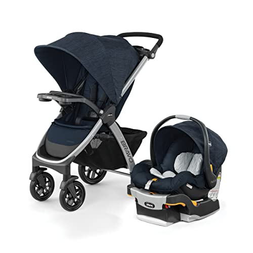 Chicco Bravo 3-in-1 Trio Travel System, Bravo Quick-Fold Stroller with Top-Rated KeyFit 30 Infant Car Seat and Base, Car Seat and Stroller Combo | Brooklyn/Navy,  Only $319.99