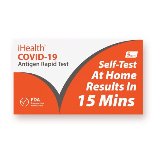 iHealth COVID-19 Antigen Rapid Test, 5 Tests per Pack,FDA EUA Authorized OTC at-Home Self Test, Results in 15 Minutes with Non-invasive Nasal Swab, Easy to Use & No Discomfort, Now Only $35.96