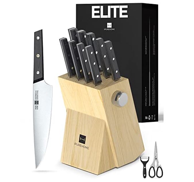 iPUREHOME Kitchen Knife Set - Elite Series - 13 PCS X50CrMoV15 High Carbon German Steel Knife Block Set with Sharpener discounted price only $39.49