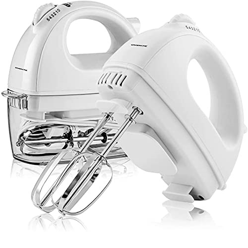 Ovente Portable Electric Hand Mixer 5 Speed Mixing, 150W Powerful Blender for Baking & Cooking with 2 Stainless Steel Chrome Beater Attachments , HM161W, Only $15.84