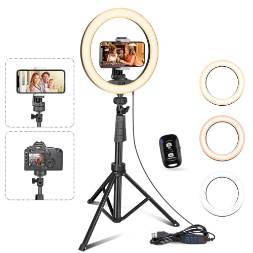 UBeesize 10''Selfie Ring Light with 62''Tripod Stand, Led Ring Light with Phone Holder and Remote for Video Recording/Zoom Meeting (YouTube/ Tiktok/Twitch), 0 Only $22.80