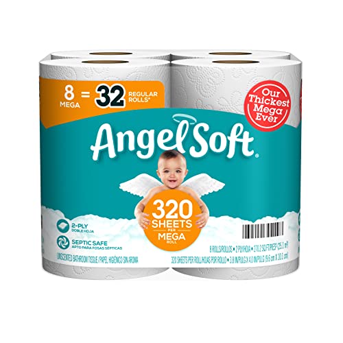Angel Soft® Toilet Paper, 8 Mega Rolls = 32 Regular Rolls, 2-Ply Bath Tissue, List Price is $7.3, Now Only $5.99
