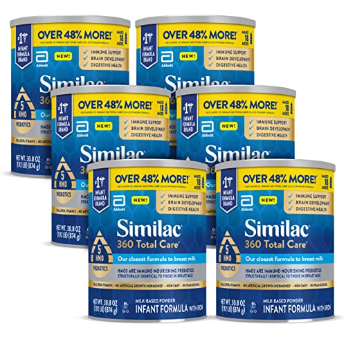 Similac 360 Total Care Infant Formula, with 5 HMO Prebiotics, Our Closest Formula to Breast Milk, Non-GMO, Baby Formula Powder, 30.8-oz Can (Case of 6), Now Only $239.87