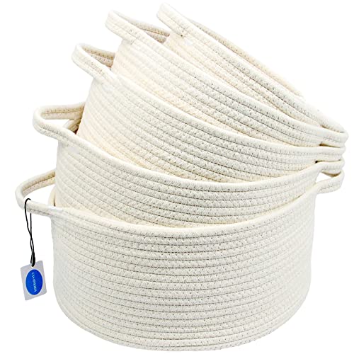 Casaphoria Baskets Set of 5- Woven Basket Cotton Rope Bin, Small White Basket Organizer for Laundry Neutral（pack of 5）, Now Only $22.00
