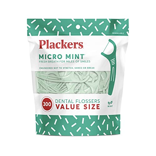 Plackers Micro Mint Dental Flossers, Fresh Mint Flavor, Fold-Out Toothpick, Super Tuffloss, Easy Storage with Sure-Zip Seal, 300 Count, List Price is $9.69, Now Only $5.35