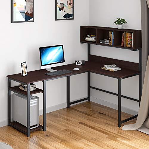 YITAHOME L-Shape Modern Computer Desk with Hutch Storage Bookshelf, 2-Tier Storage Shelves, 69 Inches Corner Writing Gaming Table Workstation for Home Office, Walnut, Only $143.99