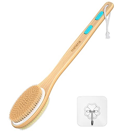 Metene Shower Brush with Soft and Stiff Bristles, Bath Dual-Sided Long Handle Back Scrubber Body Exfoliator for Wet or Dry Brushing,  Only $4.24
