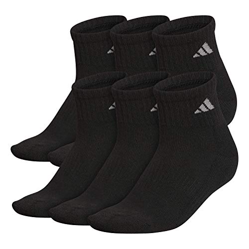 adidas womens Athletic Cushioned Quarter Socks With Arch Compression (6-Pair), Black/Aluminum 2, Medium, List Price is $20, Now Only $12.00