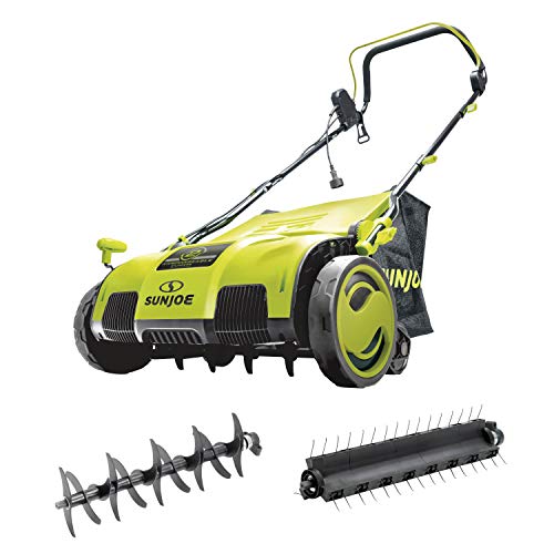 Sun Joe AJ805E 15-Inch 13-Amp Electric Dethatcher and Scarifier w/Removeable 13.2-Gal Collection Bag, 5-Position Height Adjustment, Airboost Technology Increases Lawn Health, Only $118